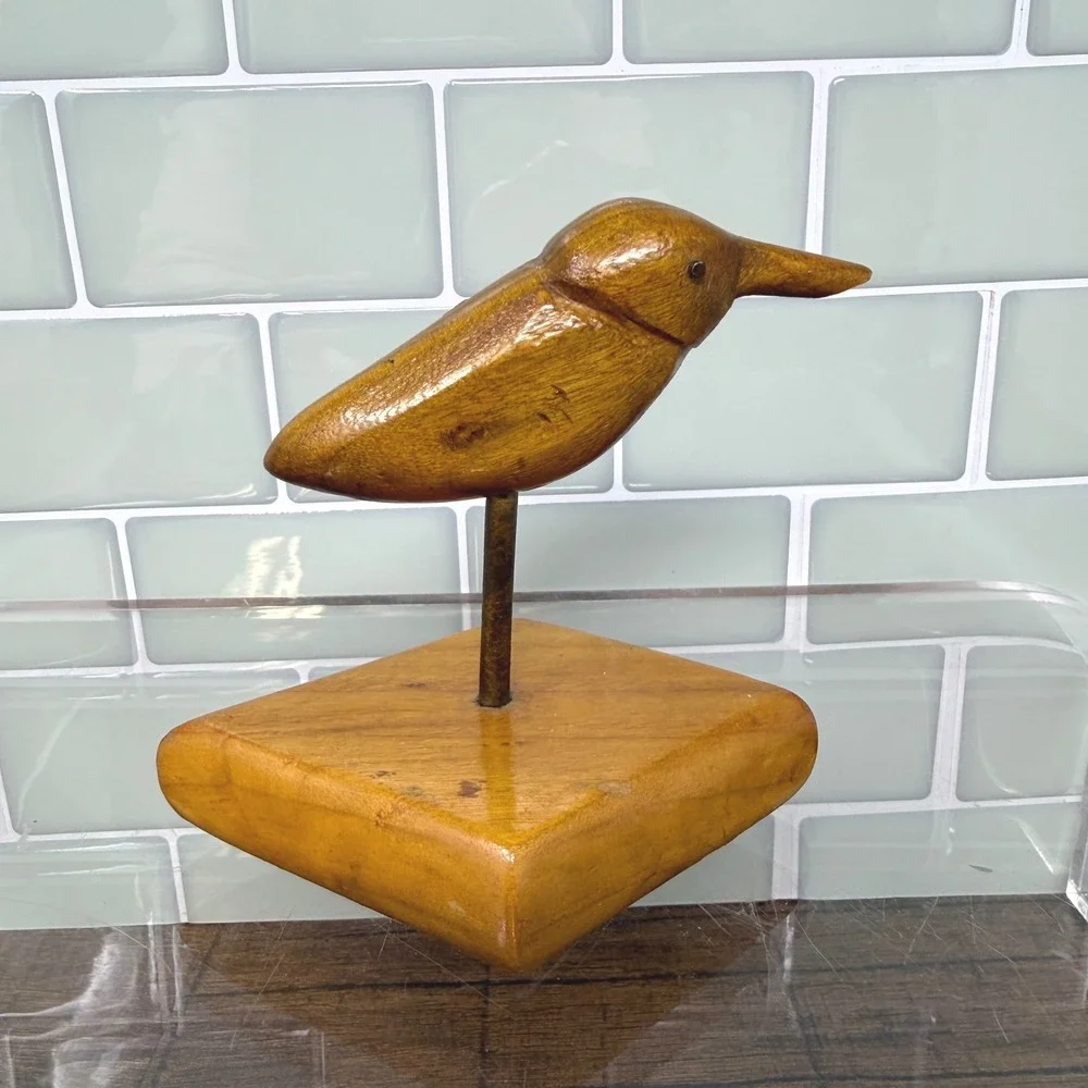 Mid Century Modern Inspired Carved Wooden Bird Statue Figurine Tabletop Accent